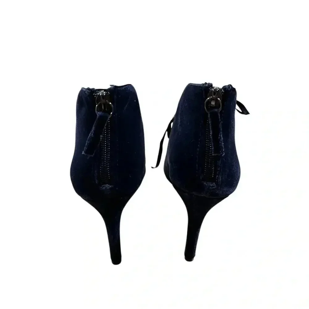 White House Black Market Blue Velvet Lace Up Boots Size 8.5 NWOT